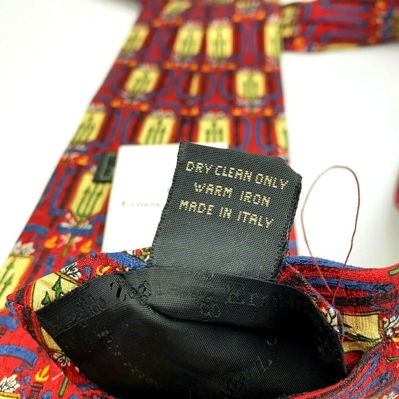 ERMENEGILDO ZEGNA Tie Red Mens 100% Silk Trident Spear Poseidon Theme Necktie - Picture 8 of 10